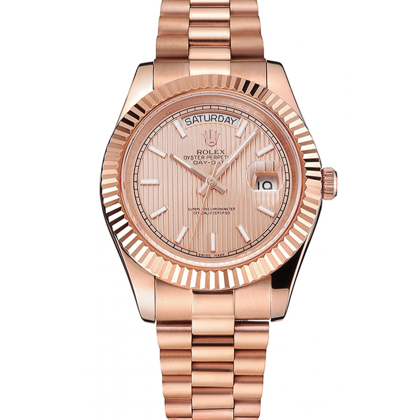 MiroTime 0710 Swiss Rolex Day Date 40 Rose Gold Etched Dial Rose Gold Case And Bracelet